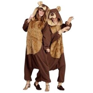 Vintage 90s Kigurumi Adult Bear Costume Halloween Hooded Jumpsuit Teddy One Size